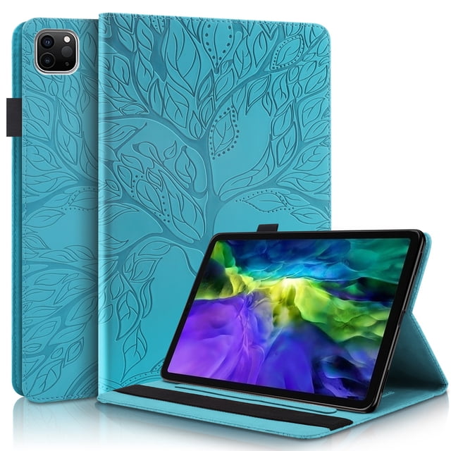 Tree of Life Embossed Case for ipad Pro 12.9(2024) Stand, Card Slots, Stylus Loop Blue