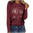 thumbnail image 1 of Pisexur Hauts d'Automne pour Femmes Mode Mignon T-Shirt Imprimé Graphique Hauts Col Rond Manches Longues Chemises pour Femmes Habillées Décontractées Sorties Hauts Confort Polyvalents Légers T-Shirts, 1 of 5