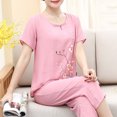 thumbnail image 3 of Weiqiqre Ensemble de Pyjama pour Femmes 2 Pcs Tenues en Lin Manches Courtes Imprimé Floral Ensembles de Détente Col Ras du Cou Complets d'Été, 3 of 3