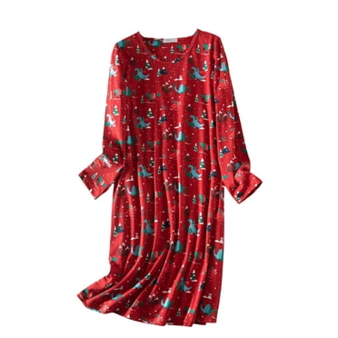 Breezora Robe de Nuit à Manches Longues pour Femmes, Mignonne Chemise de Nuit Imprimée, Coupe Décontractée, Tricot Coton, Robe de Nuit pour la Maison et le Salon, Taille g, Rose Vif