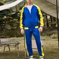 thumbnail image 2 of Men's Sports Pants Men's Color Blocked Sports Pants Zipper Pocket Long Sleeve Collar Set, 2 of 5