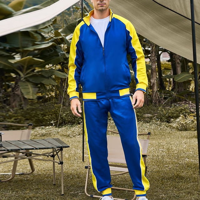 Miqool Mens Track Suits 2 Piece Sets Color Block Running Athletic Sweatsuits Casual Long Sleeve Full Zip Up Jacket and Sweatpants Sports Jogging Suits Sets