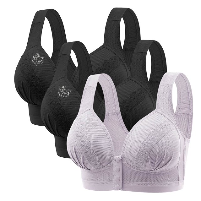 FAIWAD 3Pc Wireless Bras for Women Plus Size Full Coverage Front Closure Bralettes No Underwire Breathable Everyday Bra