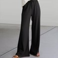 thumbnail image 5 of Wide Leg Pants Woman Solid Color Drawstring Pocket Ruffled Casual Sports Pants Work Pants Women Black XXL, 5 of 5