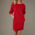 thumbnail image 2 of cfhntfmh Robes Décontractées pour Femmes Robe Chandail en Molleton Confortable à Col Rond Ample à Manches 3/4 Mini avec Poches, 2 of 6
