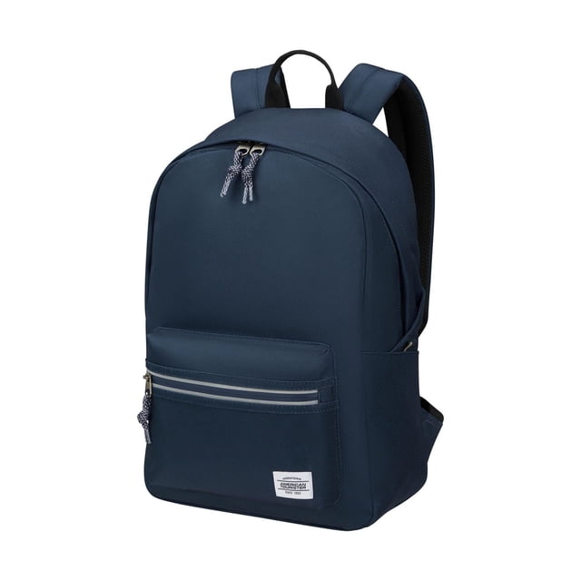American Sac à Dos Tourister Brightup Bleu Marine avec Bretelles Rembourrées, Poignée Supérieure de Transport, Poche avant Zippée avec Bande Réfléchissante, Poches Latérales pour Bouteille d'Eau, et Fabriqué en Tissu Recyclé pour Animaux de Compagnie pour un Usage Décontracté et Sportif.
