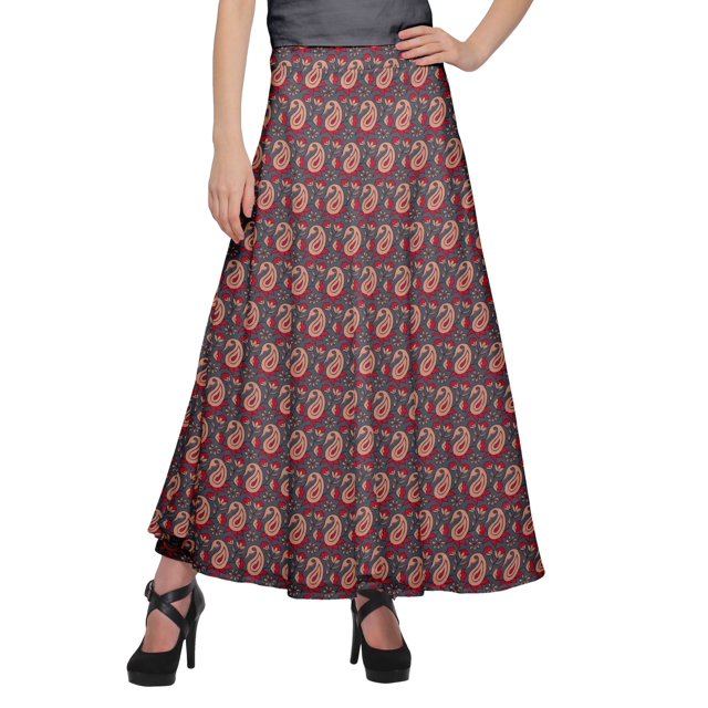Moomaya Jupe Longue Imprimée en Rayonne pour Femmes Grande Taille, Jupe Maxi à Taille Nouée