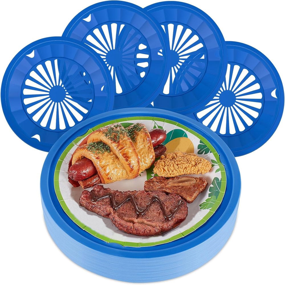 LNGOOR 5 Pcs Plastic Paper Plate Holders 10 Inch Reusable Paper Plate Holders Round Plate Holder Paper Plate Dispenser with Snap in Grooves for 9 Inch Paper Plates Party