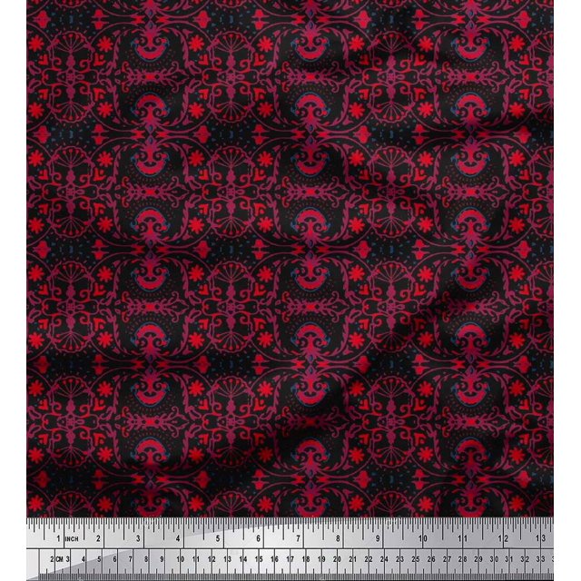 Soimoi Polyester Crepe Fabric Damask Ethnic Fabric Prints by Yard 52 Inch Wide