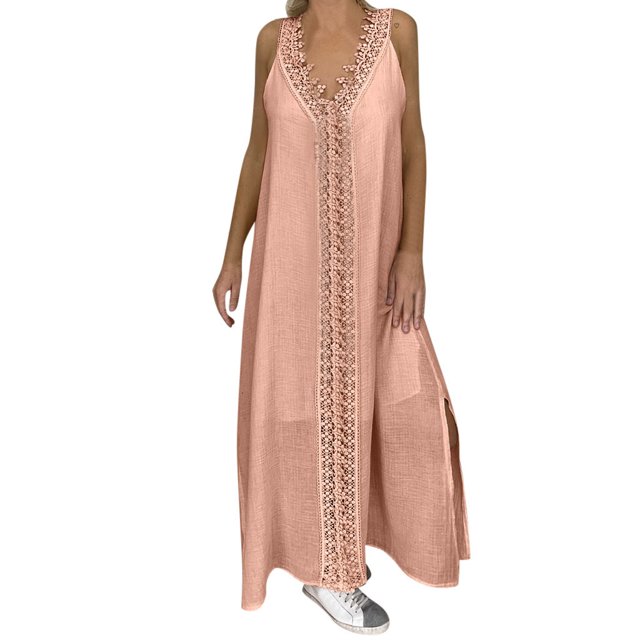 Kcodviy Femme Grande Taille Robe Femme Épaules Dénudées Sans Manches Fête Robe Moulante Évasée Robe Longue en Dentelle Patchwork