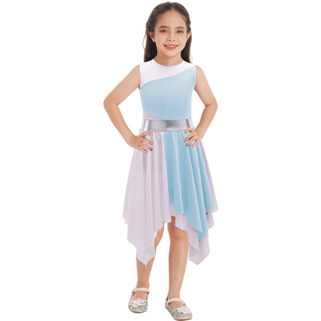 Yartina Robe de Danse Asymétrique pour Filles, Tunique de Prière Lituricale, Bleu Clair 10