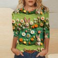 thumbnail image 2 of RKSTN Womens Tops Casual Fashion Cute Easter Bunny Printed 3/4 Sleeve Round Neck Tops Spring Summer 3D Printed Ruched Pullover Blouse Tops, 2 of 5