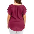 thumbnail image 4 of MAWCLOS Ladies Tunic Blouse V Neck T Shirt Short Sleeve Chiffon Tops Oversized Holiday Solid Color T-shirt Red XXL, 4 of 5