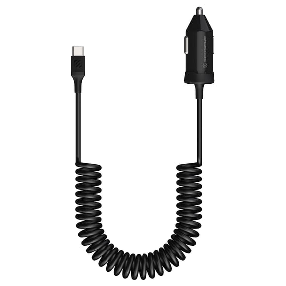 SCOSCHE CPDC203-SP PowerVolt 20W USB Type-C Power Delivery 3.0 Fast Car Charger with Attached 3-foot Adjustable Coiled Cable for ALL USB-C Devices