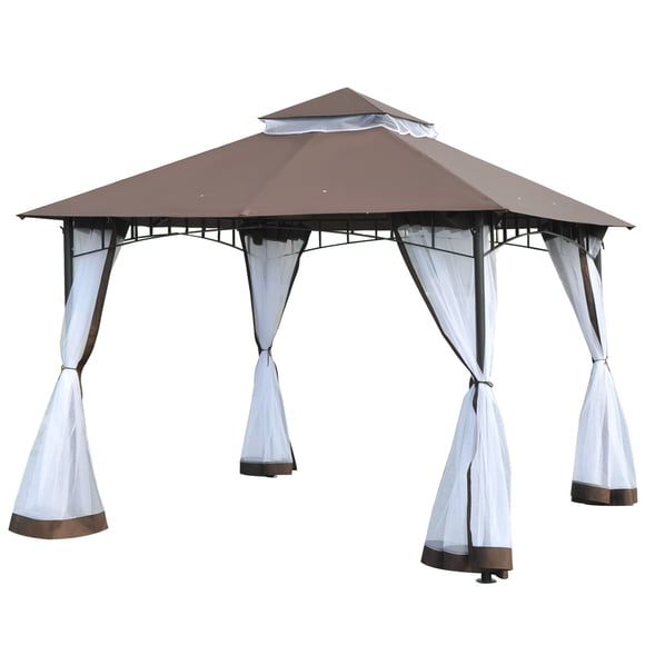Outsunny Pavillon de Jardin à Deux Niveaux 10 Pieds x 10 Pieds avec Auvent, Café