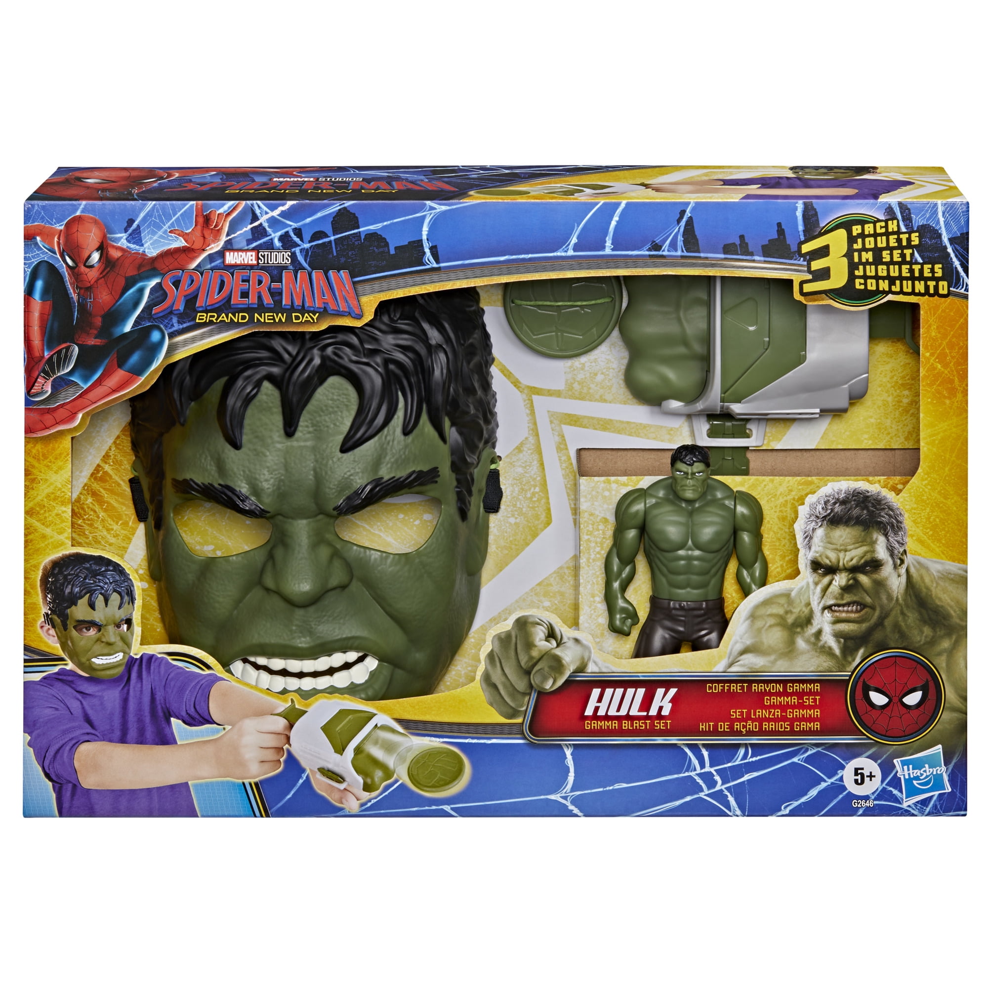 Marvel Spider-Man : Un jour nouveau Hulk Coffret Rayon gamme avec 3 jouets de déguisement