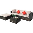 thumbnail image 1 of Patiojoy 5-Piece Outdoor Patio Sectional Rattan Sofa Set with Soft Back and Seat Cushion Brown, 1 of 8