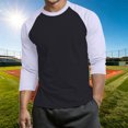 thumbnail image 2 of cllios T-Shirts de Baseball pour Hommes à Manches 3/4 Col Ras du Cou Manches Raglan T-Shirts en Jersey à Blocs de Couleur Hauts Athlétiques Décontractés P-4TG, 2 of 6