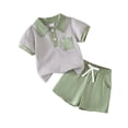 thumbnail image 2 of Qtocio Ensemble Garçon Haut à Manches Courtes Rayé et Short à Poches Col à Revers Décontracté Mode Confortable Tenue Quotidienne Tenue d'Été, 2 of 5
