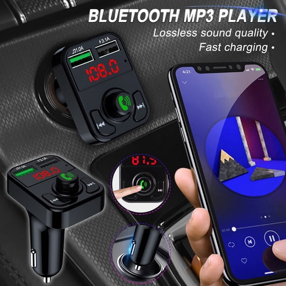 Mefallenssiah Adaptateur Double Usb pour Voiture Kit Bluetooth Sans Fil Qc3.1 Chargeur Usb Rapide Mains Libres Émetteur Fm Bluetooth