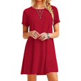 thumbnail image 1 of Coloody Robe T-Shirt Décontractée pour Femme à Col Rond, Manches Courtes, Coupe Ample, Tunique Débardeur d'Été - Rouge P, 1 of 3