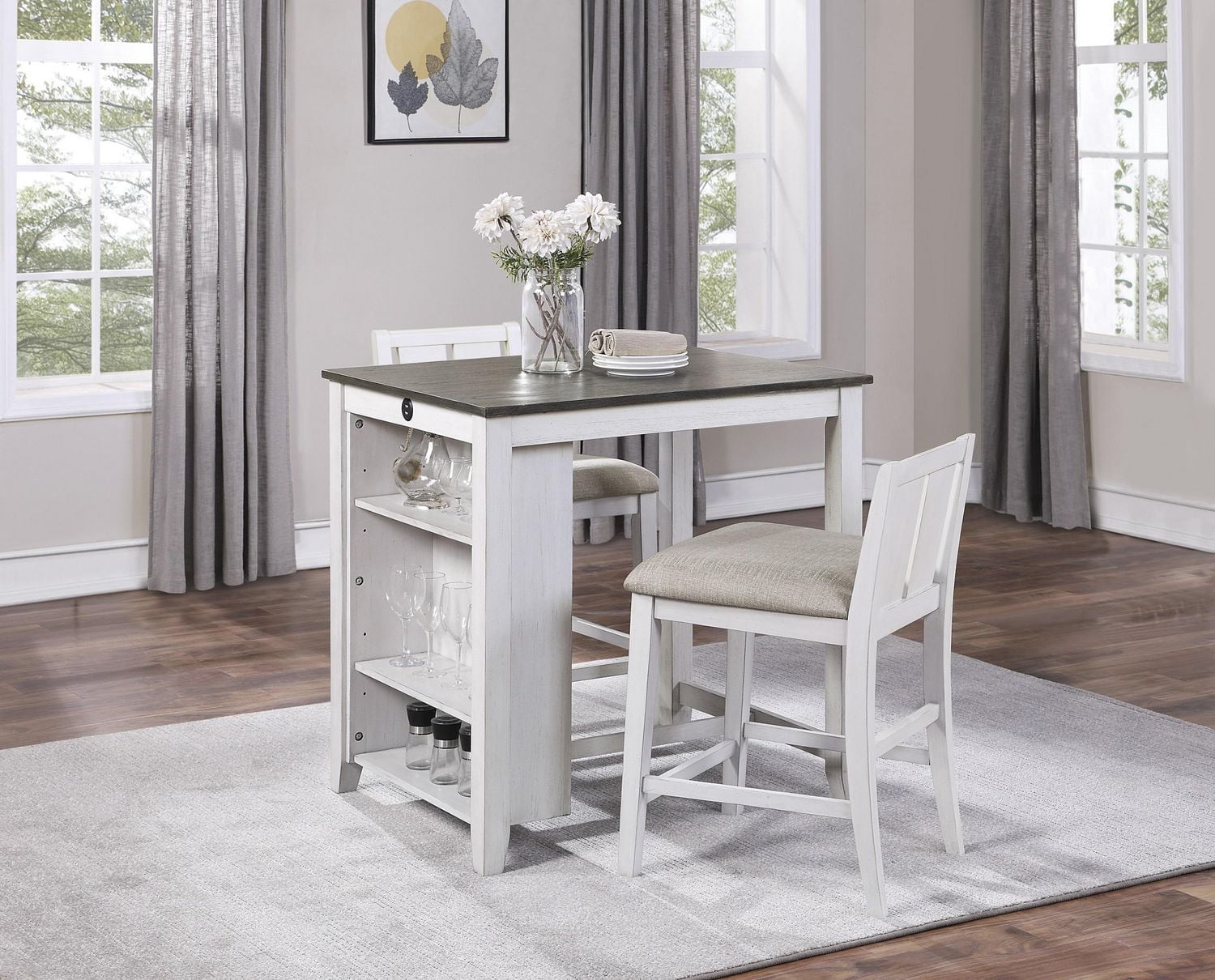 Topline Home Furnishings Ensemble de salle à manger 3 pièces blanc multifonctionnel