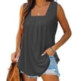 thumbnail image 2 of Timegard Womens Tank Tops Solid Color Square Neck Pleated Sleeveless Dressy Casual Tunic Top Basic Tee, 2 of 6