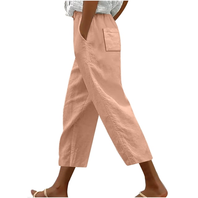 Pantalon Capri pour Femmes Pantalon Court Jambe Échancrée Grande Taille pour Femmes Polyester Capris pour Dames Pantalons Capri Style C-114 Beige TG