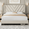 thumbnail image 1 of FullFurnique Upholstered Platform Bed Frame with Wooden Slat Support, Queen, Beige, 1 of 9