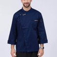 thumbnail image 2 of Unisex Chef Jackets Coat Long Sleeves Shirt Kitchen Uniforms Dark Blue XL, 2 of 9