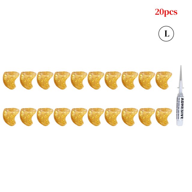 20 Pcs/ensemble Couvre-Griffes pour Animaux, Clous de Patte, Capuchon de Protection en Résine, Couvre-Griffes de Manucure avec Colle, Fournitures pour Animaux, Cristal Doré, L