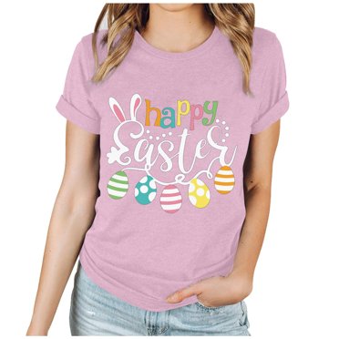 EGNMCR Easter Shirt Women Women Tshirts Shirts Imprimé de Pâques Women Haut à Manches Courtes Col Rond