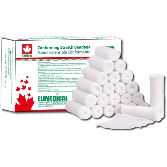Redleaf Conforming Stretch Gauze Bandage, non-sterile, 2” x 4.1 Yards, Individually Wrapped Gauze Roll, Soft Woven Polyester Stretch Bandage for Wound Care and Injury Support. 24 rolls/box CSB0204