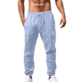thumbnail image 1 of Men's Loose Plus Cotton Linen Summer Breathable Casual Cropped Pants Solid Drawstring Sweatpants Joggers, 1 of 5