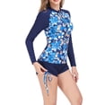 thumbnail image 4 of Aboser Rash Guard for Women Two Piece Surfing Swimsuit Printed Long Sleeve Bathing Suit Athletic Zip Front Swimwear Sun Protection Wetsuit with Shorts, 4 of 8