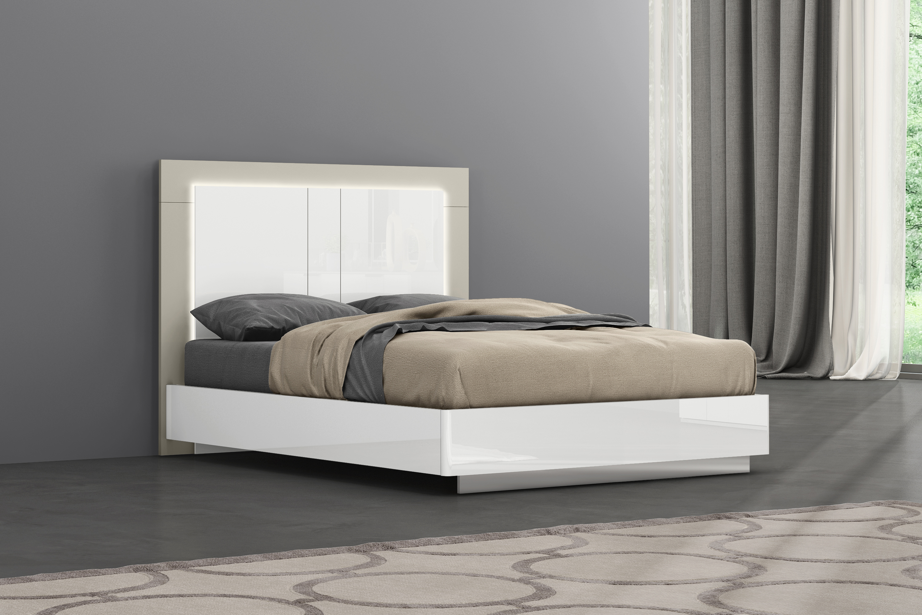 Lit pour adultes K-Living Harvey (format King Size) – Blanc et gris flanelle avec éclairage LED