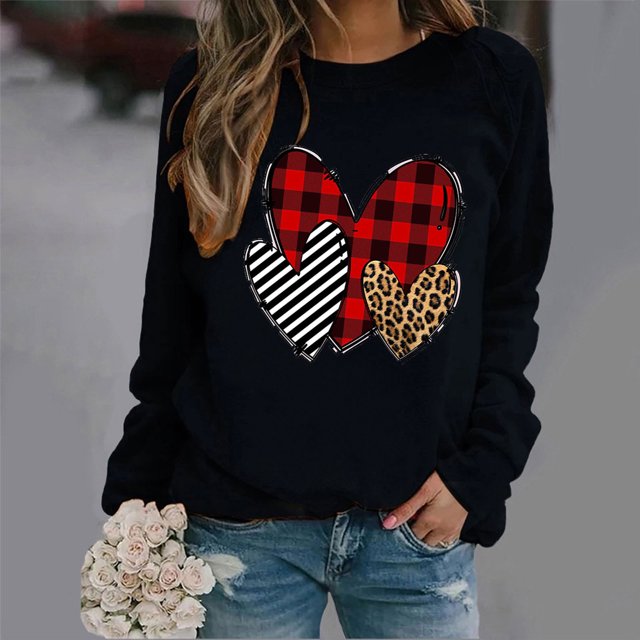 Styesk Chandails à Manches Longues pour Femmes, Imprimé de Cœur, Hauts de Sortie, T-Shirts Confortables et Doux à Col Rond, Chandail à Enfiler, Mode, Ample, Léger, Chandail en Molleton, Graphique de la Saint-Valentin, Hauts Décontractés