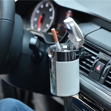 LSLJS Cendrier de Voiture Cendrier de Voiture en Fibre de Carbone avec Lumière DEL Solaire Portable et Pratique Facile à Installer Cendrier de Voiture Blanc, Accessoires de Voiture
