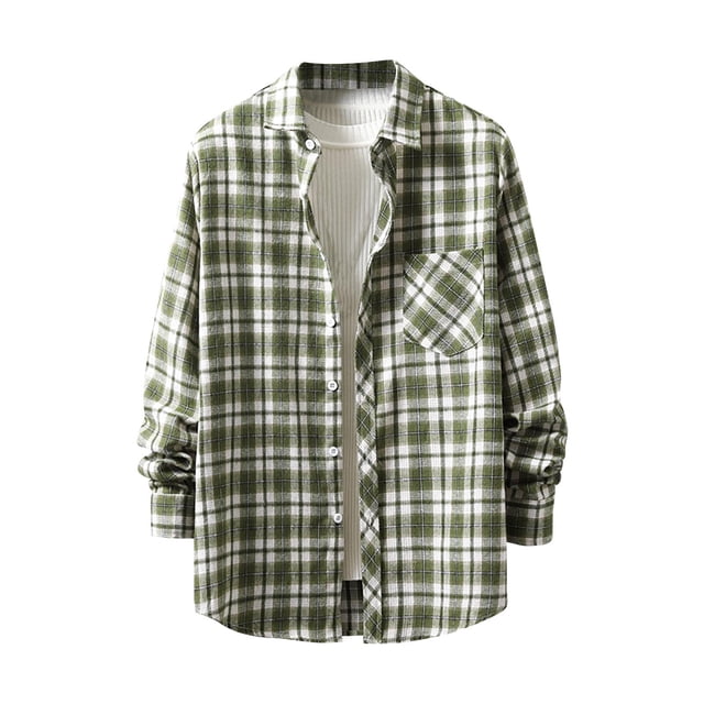 TIMIFIS Men's Plaid Shirts Button Down Regular Fit Long Sleeve Plaid Casual Shirts-GreenFall