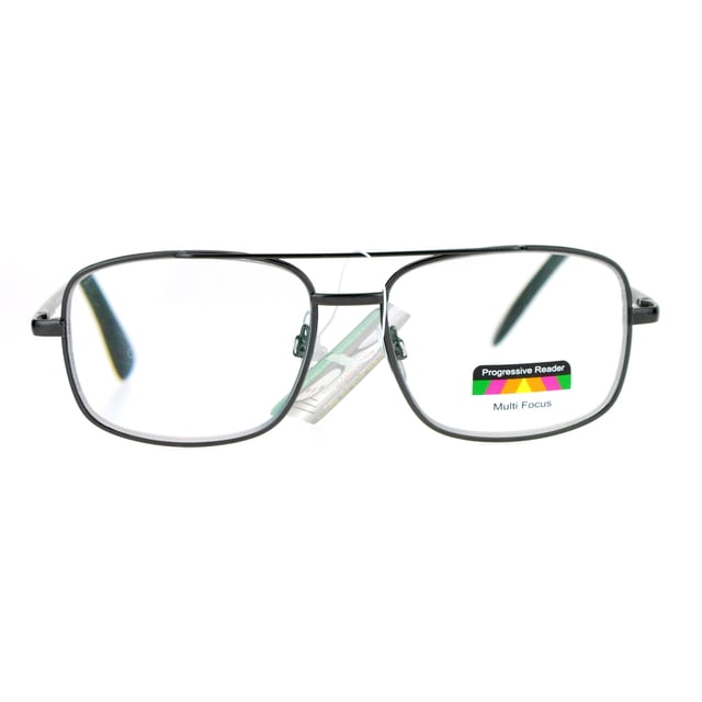 SA106 Rectangular Metal Frame Multi 3 Focus Progressive Reading Glasses Gunmetal +1.5