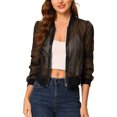 thumbnail image 1 of INSPIRE CHIC Women's Long Sleeves Zip Up See Through Lightweight Bomber Jacket XS Black, 1 of 8