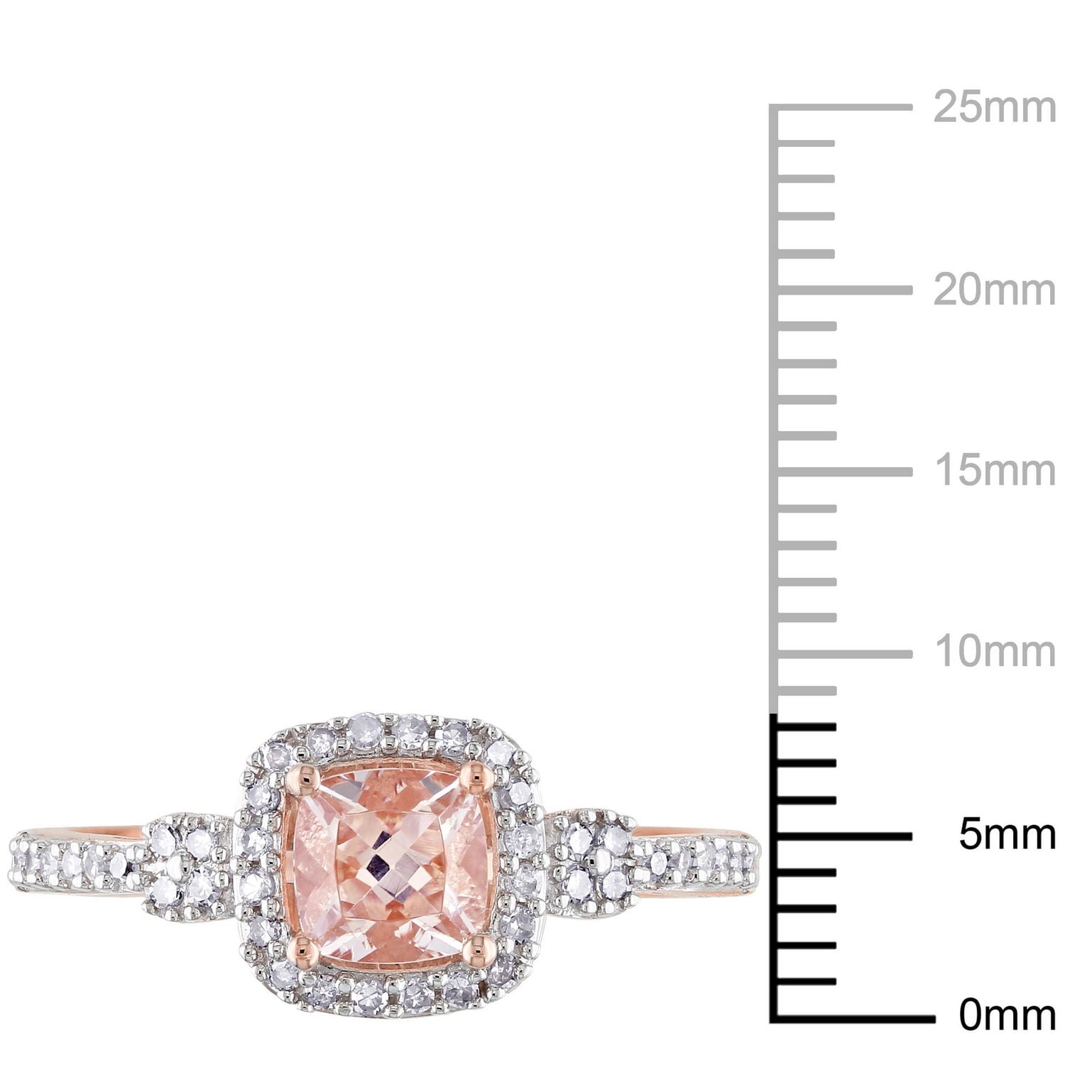 Bague auréole Tangelo avec morganite de coupe coussin 3/5 CT PBT et diamants 1/6 CT poids total en or rosé 10K