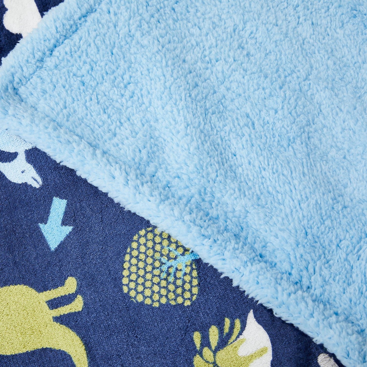 Couverture réversible en flanelle polaire Sherpa pour enfants, motif dinosaures vert et bleu marine, 76 x 101 cm, motif tissé, riche et imprimé, motif moelleux et chaud