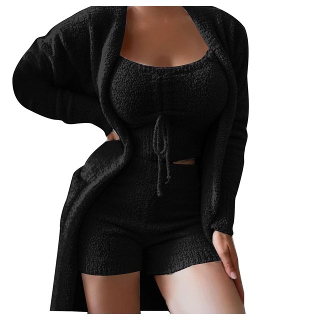 Birdeem Pyjama Mode Femme Slim Dentelle Taille Élastique Manches Longues Décontracté Trois Pièces