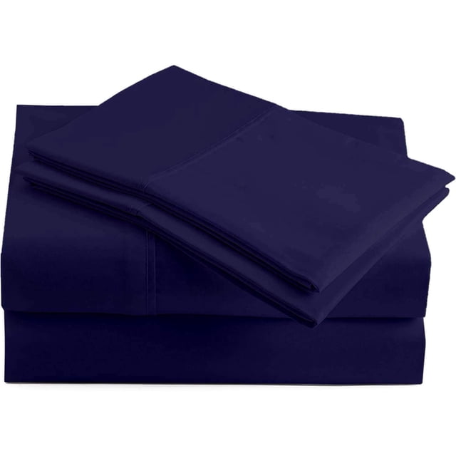 600 Thread Count 4 Piece Sheet Set 15 Inch Deep Pocket 100% Egyptian Cotton Color Navy Blue Solid Size Full