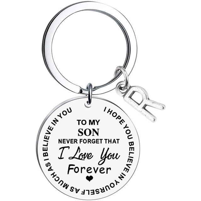 Heliisoer To My Son Message Keychain Stainless Steel Initial Last Name 26 Letter Family Inspirational Keychain Gift