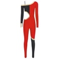 thumbnail image 4 of Raenseen Womens' Long Sleeve Unitard Gymnastics Ballet Dance Bodysuit Metallic Color Block Jumpsuit Red XXL, 4 of 5
