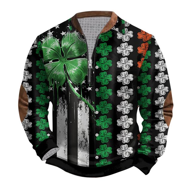Penkiiy Mens St. Patrick's Day Irish Print 1/4 Zipper Collar Sweatshirt S Multicolor
