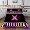 thumbnail image 1 of Erosebridal Lightsaber Sports Coverlet Set Queen, Orange Purple Bedding Set, Checkered Decor 3 Pieces, 1 of 5