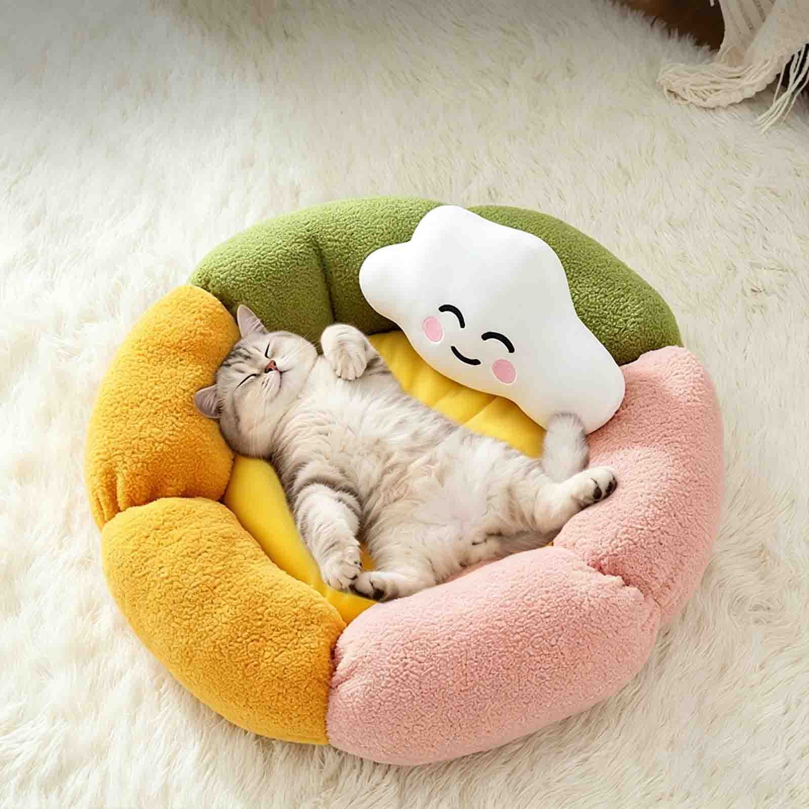 Lisbinx Small Dog Pet Bed with Removable Washable Cover, Warm Cloth Cat & Dog Mattress with Pillow, Multicolor, 16 x 45 cm, for Pets Up to 8 lb
